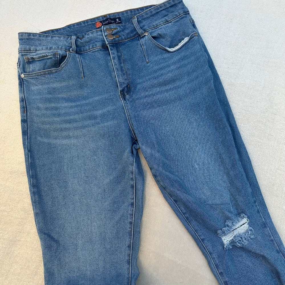 Indigo Poppy Womens 16 Distressed Skinny Jeans High Rise Ripped Stretch Denim